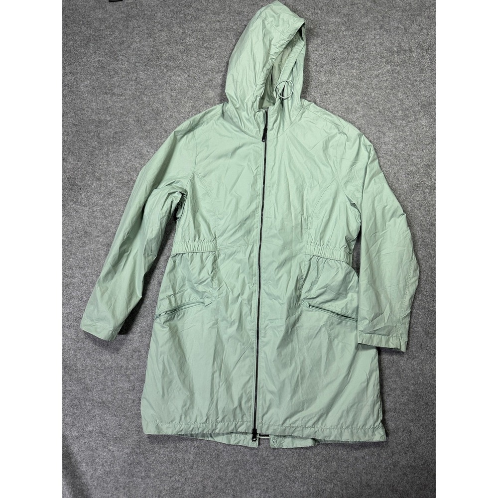 Kirkland Signature Womens Sage Green Hooded Rain Jacket Full Zip Coat Large
